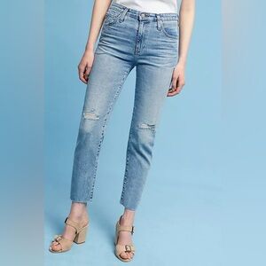AG ADRIANO GOLDSCHMIED THE ISABELLE HIGH RISE STRAIGHT JEAN LIGHT DENIM